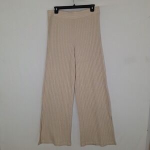 Quiet Luxury Old Money Gilly Hicks M Ribbed Wide Leg Lounge Pants Beige Tan Soft